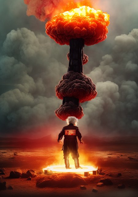 Albert Einstein  and his pet  hypernuke in FWATCH STYLE, colour grading, (Albert Einstein with curly hypernuke hair), SD2VrayRender, PhotoHelper, SD2CINEMA768-DIGITAL