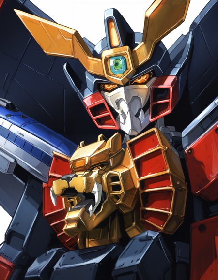 (score_9:0.9),score_8_up,score_7_up,rating_safe,(zPDXL3),(zPDXL),anime_style,
<lora:GaoGaiGar girl ponyXL v1:1>,
((gaogaigar,super robot,no humans)),solo,science fiction,looking at viewer,v-fin,glowing,upper body,closed up,glowing eyes,weapon,white background,