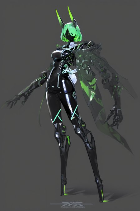 score_9, score_8_up, score_7_up, score_6_up, score_5_up, score_4_up, BREAK, source_anime, solo, 1girl, rating_safe, ((mature female)), ((long green flowing hair)), mechanical parts, (big backwards folded mechanical rabbit ears), mature female, (bunny ears), (animal ears), subdermal port, ((milf, mature female, big breasts)), hexagon lines in skin, naval uniform overcoat, naval uniform, white military uniform, dress_uniform, ribbons, ((red eyes)), bunny tail, rabbit tail, aiguillette, ((green hair)), ascot, ((Eye-level angle (from behind) view Close shot (focus on feet))), latex pilot suit, shoulder cutout, bunny rabbit Tail, ((hair over one eye, )), digitigrade, clawed feet, minimal clothes, ((metal skin, shiny skin, vampire aesthetic, digital eyes, filled eyes, monochromatic eyes, glowing eyes, colored sclera, red sclera, mechanical eyes, partially shaded face, )), <lora:ECHANIS:1>, <lora:Wild_Mecha_Mix:1> sci-fi, mecha, robot girl