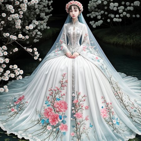 original, (masterpiece), (illustration), (extremely fine and beautiful), (perfect details), (beautiful and clear background:1.25), (depth of field:0.7), (stands aside the river:1.15). (cute:1.3), (detailed beautiful eyes:1.3), (beautiful face:1.3), silver hair, silver ear, (pink hair:0.7), (pink ear:0.7), long hair, (hair blowing with the wind:1.1), (blue eye:1.1), (female internet celebrity:1.2), butterflys flying around, (moon light:0.6), tree, (summer), (night:1.2), (close-up:0.35), (gloves:0.8), solo,full body,hjy<lora:hjy-10:0.7>