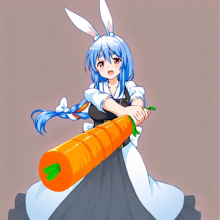 A  pekomama holding a carrot sword. <lora:Ichimonji:0.9>,two hand     <lora:my_pekomama:0.8>
