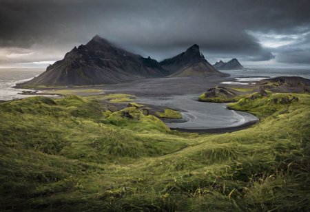 icelandic landscape, stormy weather, Vestrahorn