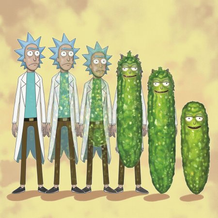 animorph, Rick from Rick and Morty morphing into pickle, step-by-step transformation