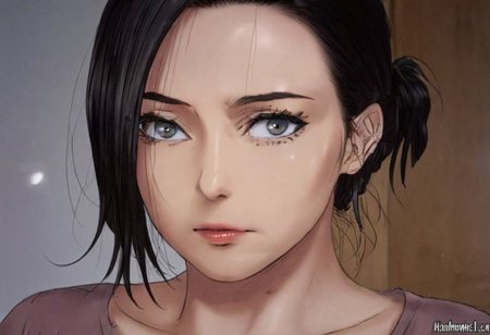 masterpiece, intricate details, manhwa milf, queen bee ami, grey eyes, black hair