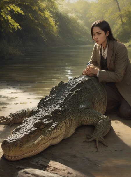 crocodile on the river bank,

oil paint,
block print paint portrait, posed character design study, light rays, highly detailed, trending on artstation
posed character portrait design study, backlit, light rays,
