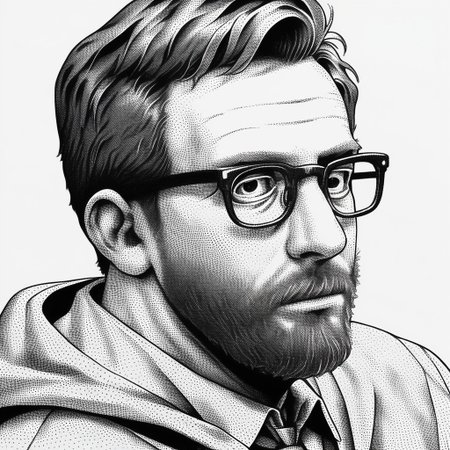 score_9, score_8_up, score_7_up, 1boy, glasses, solo, male focus, beard, facial hair, white background, hood, simple background, upper body, halftone, stippling, stippling drawing, stippling style, dot art style, monochrome shading, halftone effect, monochrome, greyscale, stippling, stippling drawing, stippling style