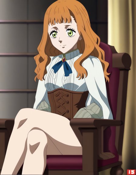 <lora:Mimossa Vermillion:0.8>, mimossa vermillion, solo, sitting on a chair, legs crossed