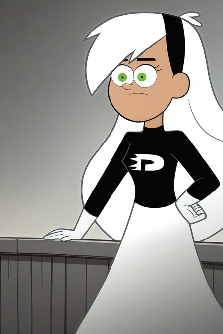 score_9, score_8_up, score_7_up, score_6_up, score_5_up, source_anime, smooth_anime,
danny_phantom, 1girl, solo, green_eyes, white_hair, hairband, long_hair,
1girl, solo, green_eyes, gloves, long_hair, open_mouth, smile, white_hair, breasts, white_gloves, dark_skin, hairband, looking_at_viewer, dark-skinned_female, v, :d, medium_breasts, black_hairband, teeth, multicolored_hair, upper_teeth, glowing, hand_on_hip, long_sleeves, ghost, black_hair, ghost_tail, very_long_hair, two-tone_hair, bangs, grey_background, w, dress, simple_background, bodysuit, skin_tight, impossible_clothes, floating_hair, gradient, large_breasts
<lora:Danny_Phantom_SDXL:1>  <lora:Gravity_Falls:1>