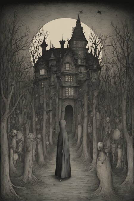 John Kenn Mortensen Style - dream of the endless. Art style of John kenn mortensen. Dark. Foreboding.