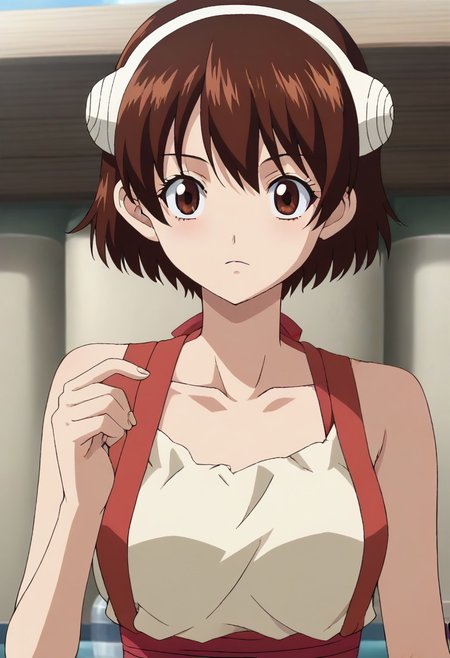 <lora:SlimesYuzuriha:1>, slimes_yuzuriha, woman, solo,short hair,brown hair,brown eyes,