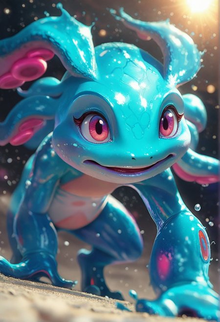 photorealistic, real aesthetic, masterpiece, high quality, Fizz, (League of Legends), action shot, outerspace background, shallow depth of field, detailed background, dynamic angle, volumetric lighting, high resolution