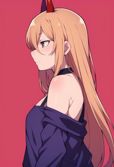 (zPDXL3),
(zPDXLxxx),
simple background,
1girl,
solo, 
pose,
side view,
1girl, 
p0w3r0x1, 
long hair, 
blonde hair, 
red horns, 
demon pupils,