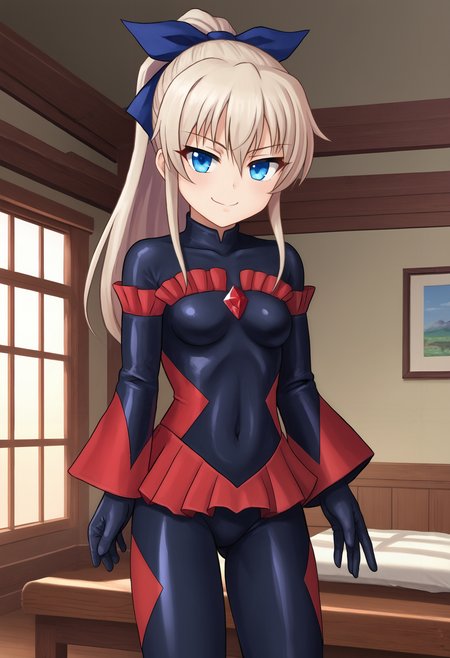 zPDXL, source_anime  BREAK
tomori nao, ponytail, hair bow, 
badend bodysuit, red badend, 
closed mouth, naughty face,
standing, cowboy shot, 
indoors   <lora:nao-ponyxl-kohya-006:0.6> <lora:bad-end-ot4-006:0.8>