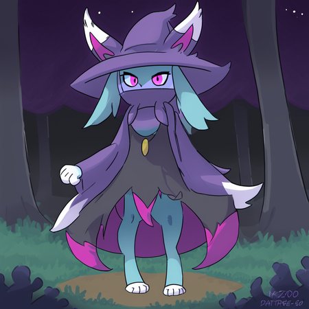 Katress,blue fur, purple clothing, black clothing, purple hat, witch hat, purple eyes, long sleeves,
standing, feet, paws, solo, forest, night, 
digital drawing,
<lora:Katress_basesdxl:1>