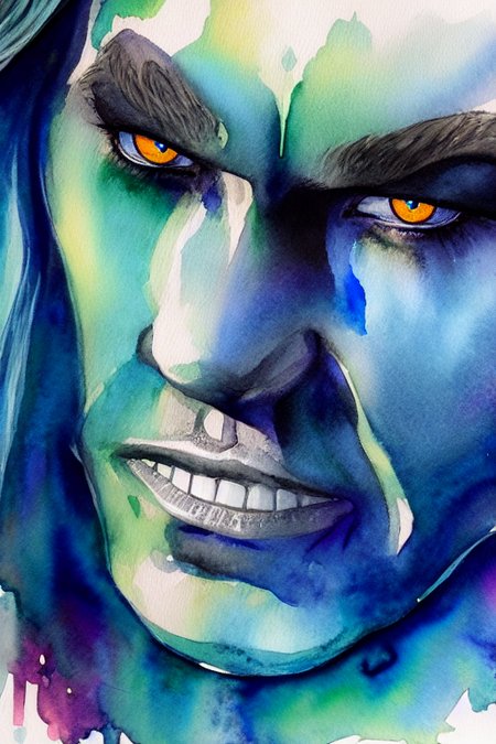 portrait of an orc, water color illustration in (marc allante style)
