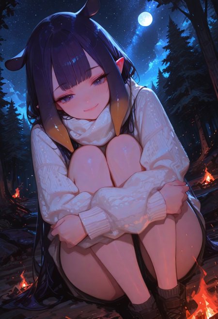 ((1girl)), gorgeous girl, kawaii girl, cute face, masterpiece, best quality, very awa, absurdres, ninomae ina'nis, hololive, 748cmstyle,  masterpiece, best quality, Good quality, very aesthetic, absurdres, newest,1girl, light rays, moon, cementery, solo, gradient color, erotic, halloween
BREAK
ultra-detailed, 8K, illustration, CG, ultra-detailed-eyes, detailed background, ambient occlusion, raytracing, soft lighting, absolutely eye-catching, intricate cinematic background, (beautiful face), eyelashes, coy, direct mesmerizing gace, cheeky smile, detailed face, detailed  eyes, 
BREAK
(relaxed, comfy),
BREAK
forest, sitting, cozy bonfire, forest, campsite, campfire, starry sky, comfy sweater, scarf, legs tucked inside sweater, hugging knees, looking at sky, soft warm lighting, gentle smile, faint glowing embers, night, big starry sky