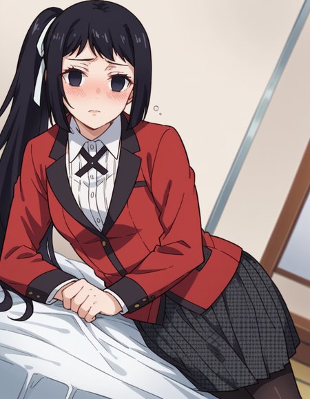 score_9, score_8_up, score_7_up, source_anime, <lora:sayaka-igarashi-s2-ponyxl-lora-nochekaiser:1>, sayaka igarashi, long hair, black hair, hair ribbon, ponytail, black eyes, empty eyes, side ponytail,, skirt, shirt, school uniform, jacket, white shirt, pantyhose, pleated skirt, collared shirt, black pantyhose, blazer, red jacket,, indoors, bed, bed room, on side, blush, drunk, looking at viewer, solo,, cowboy shot, dutch angle