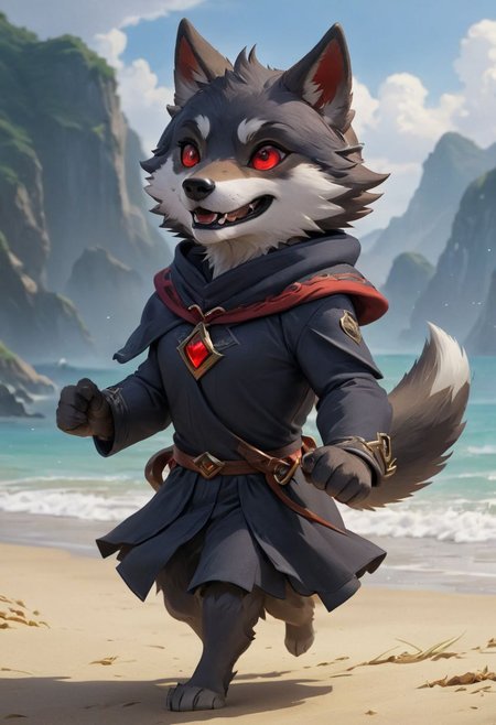 furry wolf, gray wolf, chibi, with red eyes,  beach, 
full-length frontal view, flight phase during running, legs above the ground, wind blowing the cloak, fast running,
Hyperrealistic art "high-quality portrait flat matte drawing of a cute Nendoroid and cartoon style, anime flat style, thick drawing, medium close-up", (solo:1.2), photorealistic:1.5, ultra highres, 8k, texture skin, realistic skin, detailed skin, highest detailed, extreme detailed, 8k wallpaper, colorful, (dark magic), ring with the stone, (intricate details), (hyperdetailed), 8k hdr, high detailed, lot of details, high quality, soft cinematic light, atmospheric perspective (focus on), color Ink wash painting, . Extremely high-resolution details, photographic, realism pushed to extreme, fine texture, incredibly lifelike, two people, two children