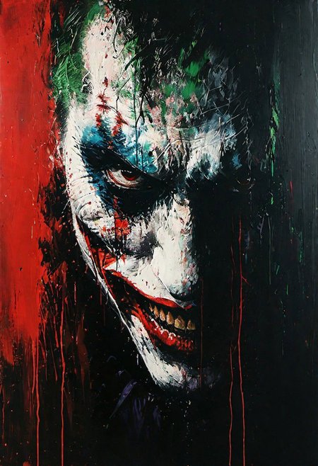 impactful paint of portrait of The Joker   <lora:Disturbia:0.7>,    highly detailed,   8k,   sharp,  professional, clear,   high contrast, high saturated, , vivid deep blacks, crystal clear