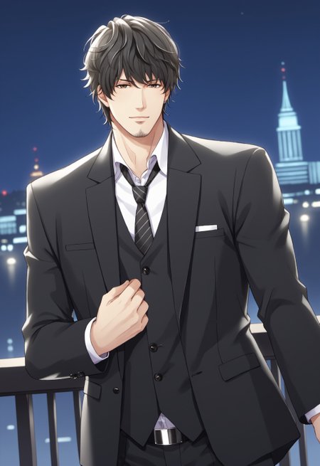 safe_pos, safe_pos, safe_pos, score_9, score_8_up, rating_nsfw, ultra hd, absurdres, best quality, masterpiece, masculine, solo, 1male, male focus, best anatomy, best eyes, best hands, sexiest man alive, erotic, gay porn, hand with five fingers, mature male,

KBTBBMamoru, facial hair, black hair, stubble, mature male, suit, perfect face. Expressiveh, anime screencap, dutch angle, looking at viewer, night city, city night, city, best lighting