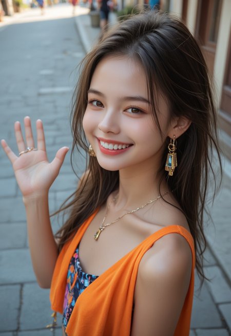 (((score_9, score_8_up, score_7_up, petite, slender, close view from above)))
, 
((( highly detailed, masterpiece, perfect, detailed, hd, )))
,
((( Sarielmb, long hair, jewelry, earrings, )))
,
((( 1girl, solo, posing, looking on viewer)))
,
((( outdoors, town, street )))
,
((( Waving to viewer an smiling cheerfully ))) 
,
((( )))
,
((( )))
,
((( )))
,
()
