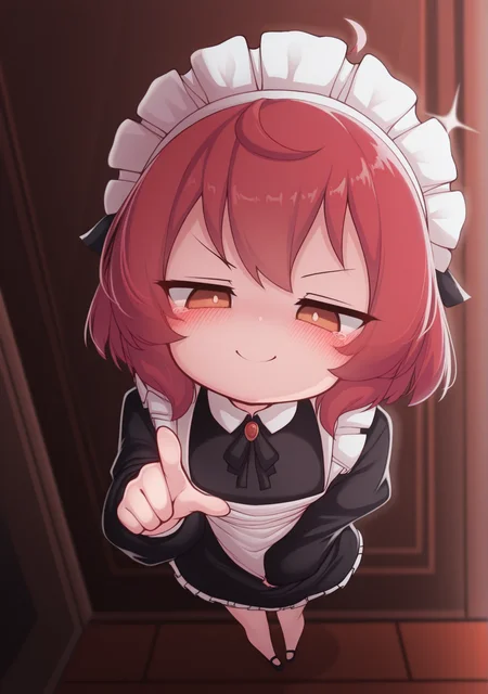 masterpiece,best quality,amazing quality,
1girl,looking at viewer,<lora:mochikushistyle:1>,mochikushistyle,pointing at viewer,smug,