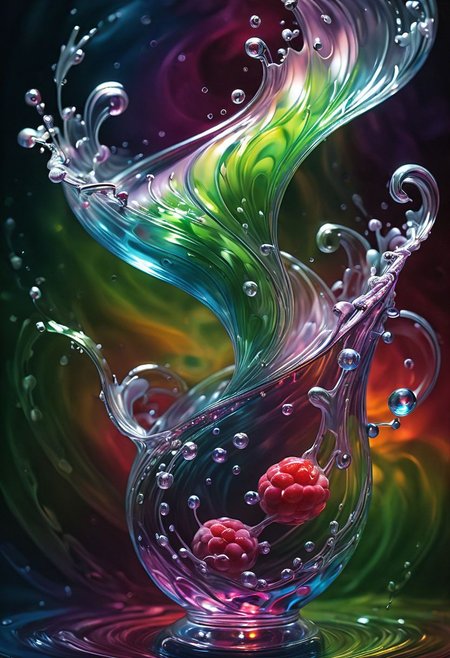 berry drink glass, swirl, splashes, waves,  close-up, masterpeace, fluid, flora, glowing colors, pearl,  magic