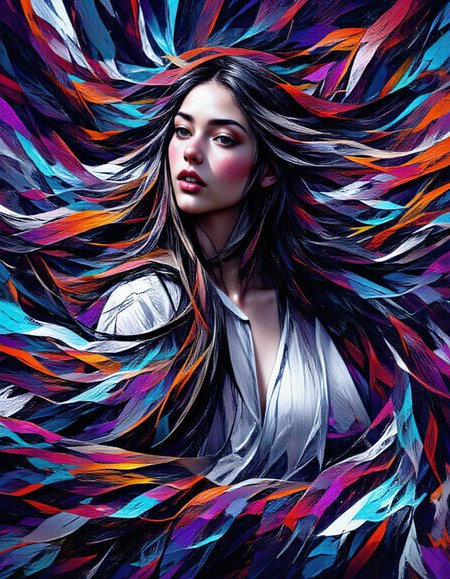 <lora:FluxMythP0rtr4itStyle:1> mythp0rt long hair woman <lora:flux_detailer:0.5>  <lora:flux-scribble:1> xslx scribble <lora:stb:0.8> see, through, blouse, visible, breasts  <lora:VQGAN_Style:1> digital, artwork, abstract, surreal, scene, style, swirling, vibrant, landscape