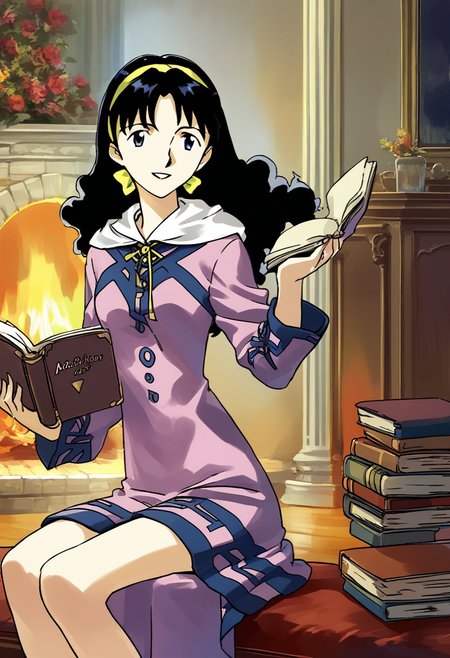 score_9, score_8_up, score_7_up, source_anime, 
mia_ausa, dress, hairband, standing, smile, parted lips, sitting, fireplace background, reading book,  <lora:mia_ausa:1>