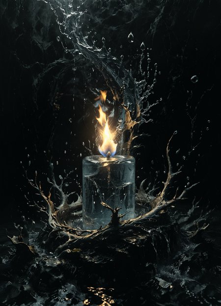candle with water flame,flame from water,wind,8k,8k,F2.8,RAW Photo,ultra detailed,<lora:Desolation:0.5>,<lora:The_Dark_Side_Of_The_Future:0.6>,