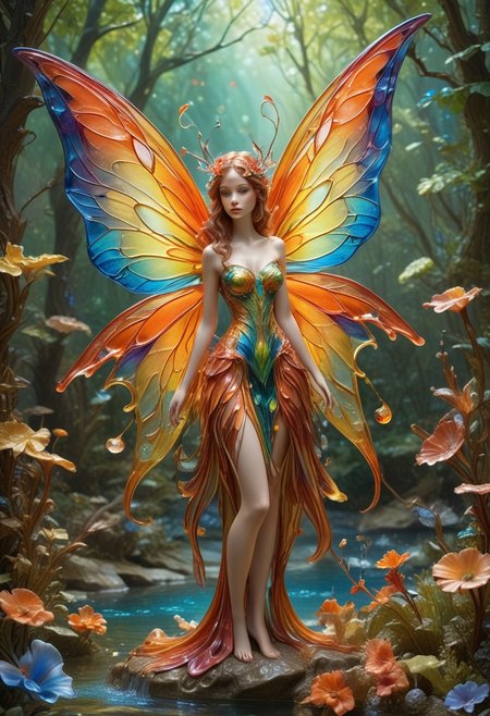 reality-shot, realism, realistic photography of a very detailed fairy, see through wings made out of colorful liquid Murano Art Glass, awesome appearance, magical landscape with enchanted elements, fantasy art style, coral theme, intricate details, ultra sharp, exquisite detail, flawless composition, vivid colors, masterpiece, exciting background   <lora:Colorful_Murano_Art_Glass_style_-_SDXL:0.85>