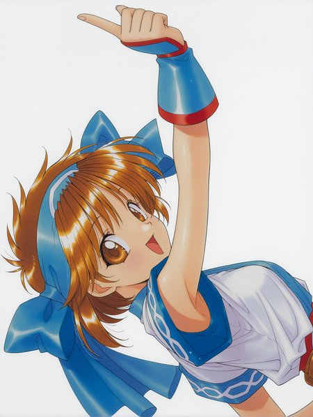 masterpiece,best quality,newest,1girl,solo,
<lora:rimururu_ilxl_v1.3:1>,n_rimu,short hair,brown hair,brown eyes,r_bow,blue hairband,r_clothes,
<lora:Fixhands_anime_bdsqlsz_V1:1>,dynamic_angle,cinematic_angle,upper_body,face_focus,white_background,simple_background,kind_smile,arched_back,armpits,clenched hand,arms up,