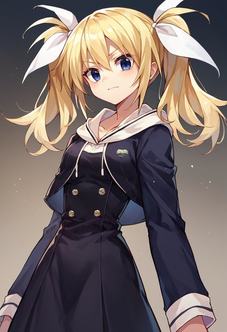 score_9, score_8_up, score_7_up,score_6_up, HinaSchool, blue eyes, blonde hair, twintails, white hair ribbon, black short dress,  patch, <lora:ArimuraPXL5-000011:1>