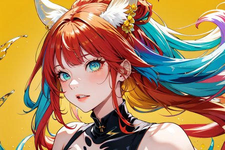 (otherworldly), highly insanely detailed, masterpiece, top quality, best quality, highres, 4k, 8k, RAW photo, (very aesthetic, beautiful and aesthetic), farm, fields, barn, fence, fantfa, <lora:FantasyFarm-10:0>, 
1girl, 
(honey blonde hair,vibrant red hair,cyan hair ,multi_color_hair,multicolored hair,multi colored hair,gradient hair), 
(pure yellow background,transparent background),âââ