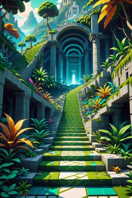 cinematic photo voxel squared ancient greece brutalist architecture b4dtr1p style special sonic 1 stage green hill zone sega genesis jungle stike sim city 
 <lora:FaeTastic:0.5> <lora:BadTrip_V1:0.7>, architecture stairs inside a geometrical pattern by Escher, optical illusion, math ilustration, sine wave, gaussian distribution, tessellation, use of mathematics, geometry, and optical illusions to create impossible worlds and mind-bending images. themes of infinity, recursion, and transformation. . 35mm photograph, film, bokeh, professional, 4k, highly detailed