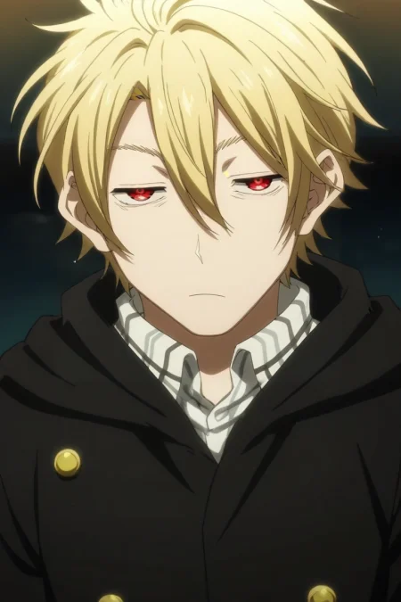 score_9, score_8_up, score_7_up, source_anime, rating_safe, intricate details, anime screencap, anime coloring, , looking at viewer, , 1boy, solo, male focus, <lora:king_of_despair_kekkai_sensen_pony:0.92>, king_of_despair_kekkai_sensen, blonde hair, red eyes, short hair, hair between eyes, , geek costume, <lora:sdxl_lightning_8step_lora:1>