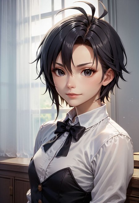 score_9,score_8_up,score_7_up,score_6_up,source_anime, <lora:Worldly_XL:1>
1girl, solo, <lora:KikuchiMakoto_pony_v1:0.9> kikuchi_makoto_\(tuxedo\), kkcmkt, short hair, black hair, antenna hair, hair between eyes, black eyes, flat chest, small breasts, long legs, shoes, delicate strappy heels 
zPDXL, zPDXL-neg
