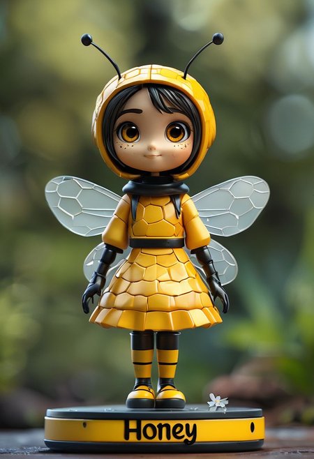 cinematic photo bee girl, manga girl, "Honey" written, 35mm photograph, film, bokeh,  professional, 4k, highly detailed