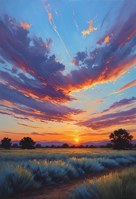 a painting of a sunset sky, realistic brushwork, strip painting, serene visuals, academic painting<lora:oil_SDXL_v1.0:0.6>