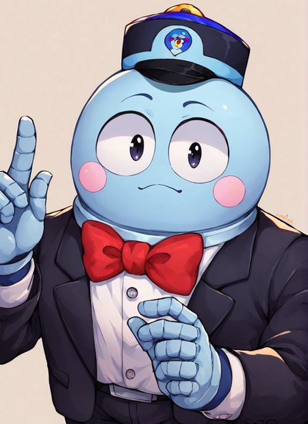 score_9, score_8_up, score_7_up,  <lora:bslou:1>bslou   , 1 boy , robot, black hat , Elegant Hat  , blue body , blush stickers,  red bowtie , black suit , looking at viewer,