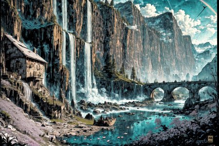 (RAW photo, 8k uhd, Analog style, Masterpiece, Best Quality, Highres:1.4), (dramatic, cinematic:1.2), BREAK,
movie shot of colorful hyperdetailed fantastic fantasy mysterious magic landscape, above clouds, (medieval elven fantasy (village:1.35), (steampunk:1.05) (peasant:1.15) (robots:1.1) (crowd:1.35), playing (little steampunk (girl:1.25):1.1), (farm:1.31), (lake, (river:1.14):1.15), (bridges:1.4), (waterfalls:1.35), (boat:1.4), (dock:1.1), (cliff:1.35), road, (green:1.05) valley, (flowers:1.2), (maple trees:0.65), (green:1.05) (fields:1.3), (fences:1.3), (snowy:1.17) (pines:1.1), (pink:1.0) (flowering tree:1.12):1.22), BREAK,
((mountains:1.22), (futuristic:1.15) (overgrown:1.27) (skyscrapers:1.53) (ruins:1.35), (market, water wheel, castle:1.14), (colorful houses:1.2), birds, stairs, spaceport, ((bright morning sun daylight:1.05) rainbow pure (blue:1.05) sky, glowing:1.05), starry, crescent, meteor, ((fluffy cloud:1.2), godrays, light particles:1.05), various seasons, steam, smokes:1.2), BREAK,
(photorealistic:1.2), (intricate:1.3), (light theme:1.3), (inspiring joyful atmosphere:1.2), (fabulous, fantasy, mysterious, science fiction, post-apocalypse, incredible, amazing, happy, sunny, pastoral:1.2), (hyperdetailed, absurdres:1.2), (colorful, saturated:1.4), colorful lighting, BREAK,
<lora:more_details:1>,