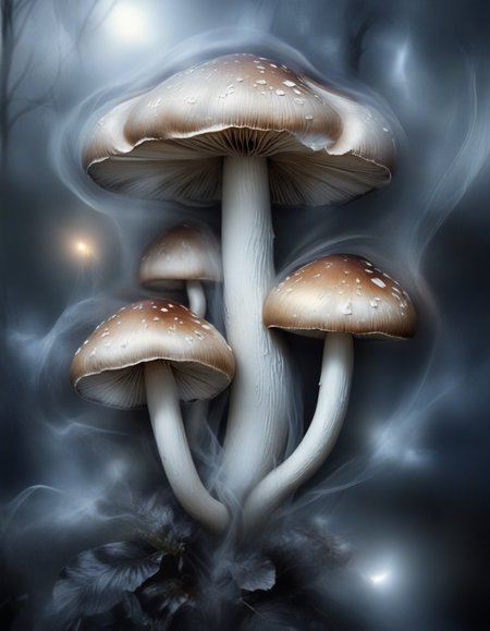 novuschroma style magic mushrooms in the moonlight in wispy vapor <lora:102_novuschroma_1:1>