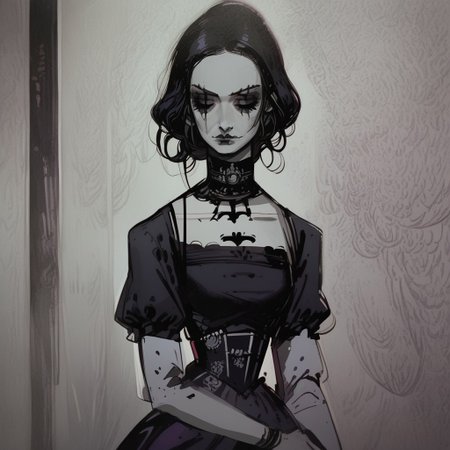score_9, score_8_up, score_7_up, LeonardoDaVinciSketch, sketch, 1 girl, goth girl, victorian, victorian goth, goth dress, victoria dress