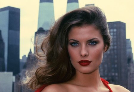 CinematicPortrait woman analog photo brunette (  )  masterpiece outdoors, (glossy dark lipstick), detailed sharp blue eyes, (Manhattan city street skyscrapers), soft focus, depth of field, film grain, (((looking at viewer))) <lora:CinematicPortraitXL_v3:0.25>  <lora:EuroBabe-v4-XL:0.35>