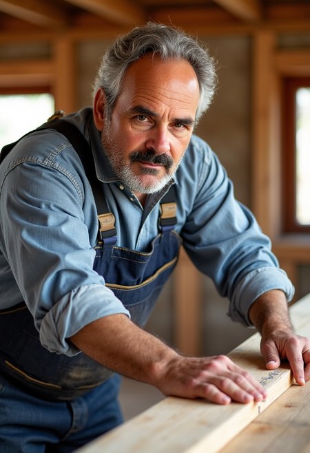 yfg-l3ms, YFG-Th3Dud3 a handy 57-year-old carpenter, rolled-up sleeves revealing strong forearms, carefully measuring a wooden beam