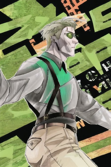 masterpiece, best quality, absurdres, NanamiBase, left eye patch, healed burn scars on the left side of his face, lines from cyberpunk prosthetics, green eye, blue shirt, collared shirt, suspenders, suspender pistol holster, grey pants, neon light, cyberpunk city background <lora:CHAR-KentoNanami:1>