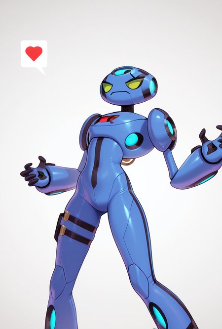 <lora:ulteco-10:1> ulteco, pokemon (creature),blue robot, green eyes, closed mouth, dynamic pose,   <lora:Helltaker_Judgement_Pose__Pose__Meme:1> judgement pose, solo, masterpiece, best quality, amazing quality, very aesthetic, absurdres, newest,