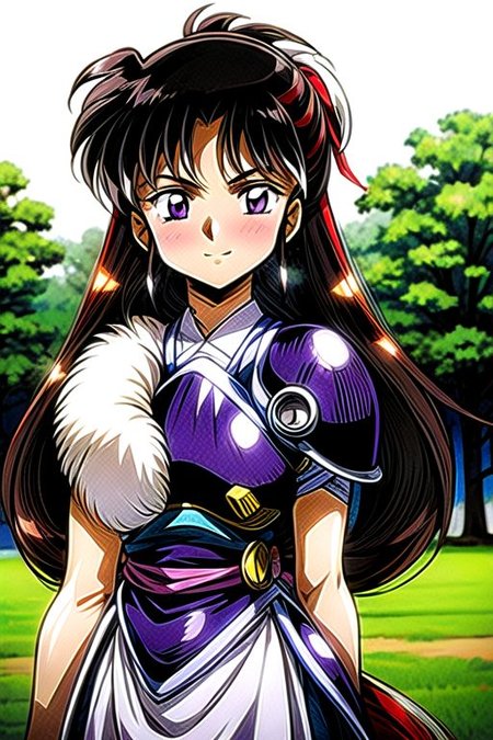 best quality 1girl Setsun4 solo long hair,  (night time) forest background black hair very long hair purple eyes multicolored hair armor, small, (fur trim) (medium body),<lora:EMS-179-EMS:0.800000>,<lora:EMS-293862-EMS:0.800000> bow, hair_bow, hair_tubes, red_bow, brown_hair, long_hair, bangs, ascot, frilled_bow, yellow_ascot, blush, smile, hair_between_eyes, athletic, armor, miko,  Smiling, happy, dragoon helmet, (helmet)