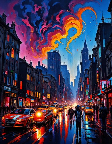 <lora:FLUX.1-DEV_-_Wild_1970s_Fashions_LoRA:1> 600-inspired,  breathtaking, definition, detailed, epicphotogasm-colorfulphoto,  swirl, 
<lora:Eldritch_Expressionism_for_Flux:0.6> expressionist painting of Raindrops are falling on my head And just like the guy whose feet are too big for his bed Nothing seems to fit Those raindrops are falling on my head, they keep falling, with bold vibrant color oil painting,  beauty  night Of cloudless climes and starry skies And all thatâs best of dark and bright,
<lora:artilands:0.8>,
<lora:Cinematic_style:0.7>,
<lora:FluxMythP0rtr4itStyle:1>,