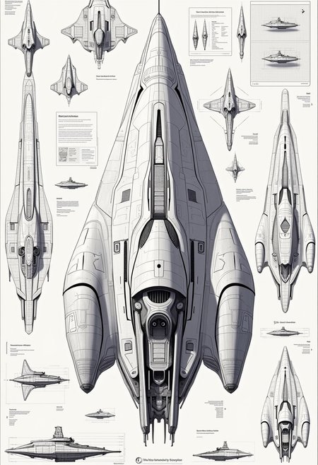 yfg-aarchy, schematics of an elegantly designed starship modeled after a (manta ray), high res. ultra high quality, best quality, highly detailed